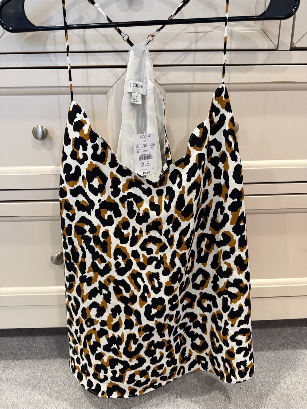 NWT J. Crew Black White Mustard Leopard Satin Cami